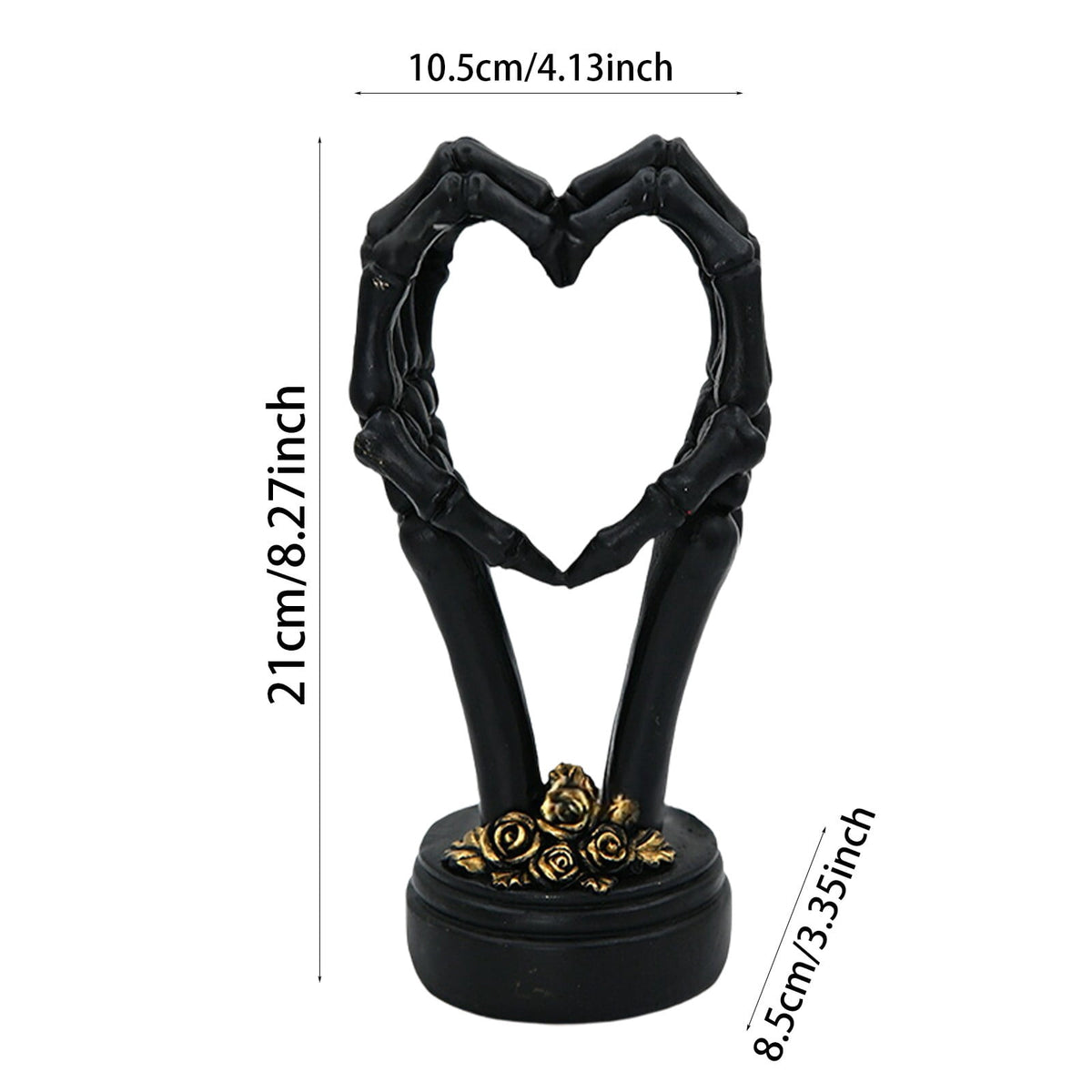 3Pcs Halloween Skeleton Heart Hands Sculpture, Resin Abstract Bone Finger Gesture Statue with Floral Ornament Base, Gothic Home Desktop Decor for Shelf, Mantel, Dressing Table and Party Display