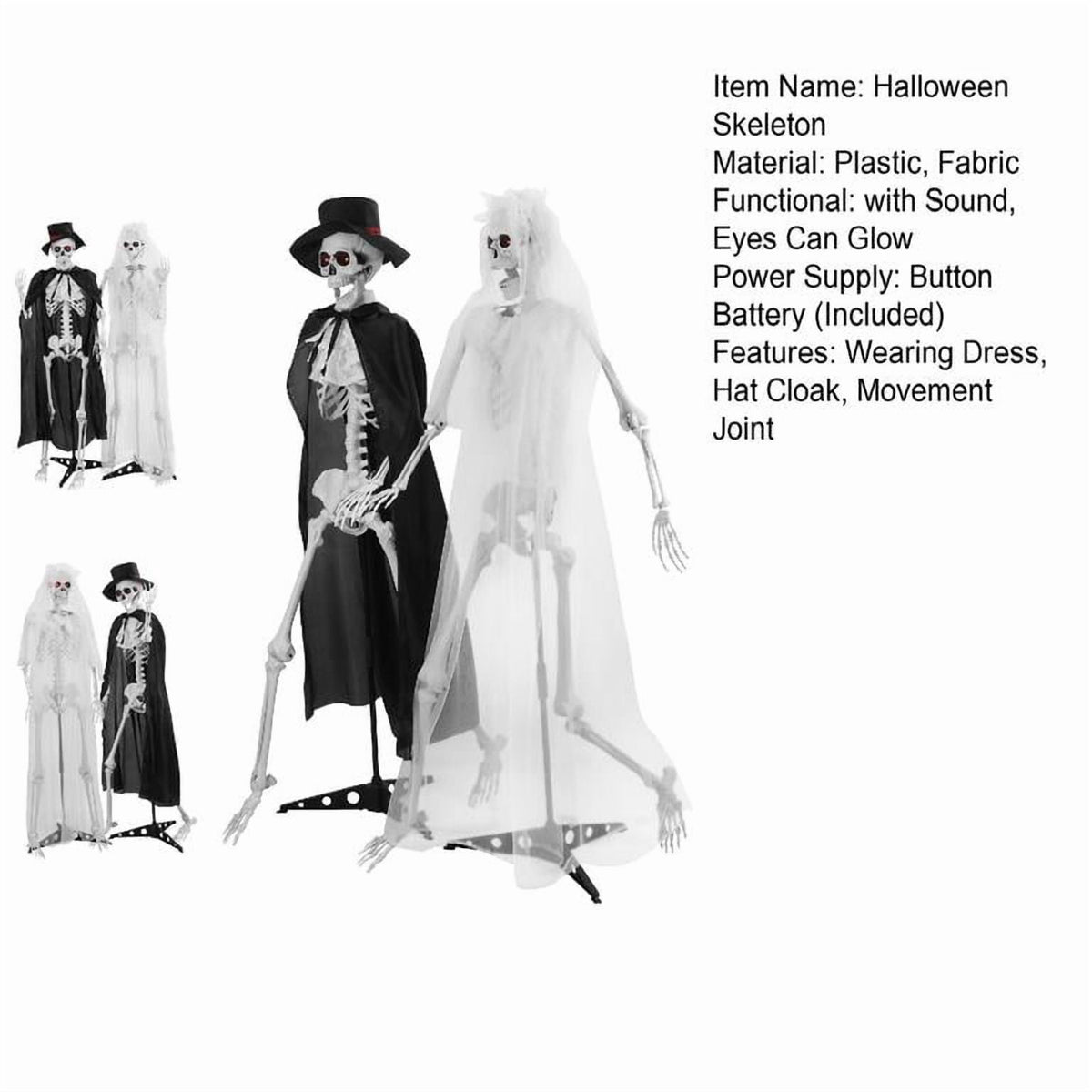 Floseru Life Size Halloween Skeleton Couple, Bride & Groom Set with Glowing Eyes, Poseable Joints, for Spooky Indoor Outdoor Display