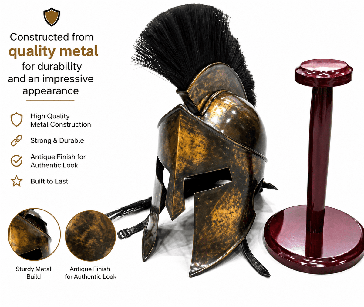 THOR INSTRUMENTS 300 Armor King Leonidas Spartan Helmet Replica With Stand Free Halloween Costume Rustic Vintage Home Decor Gifts