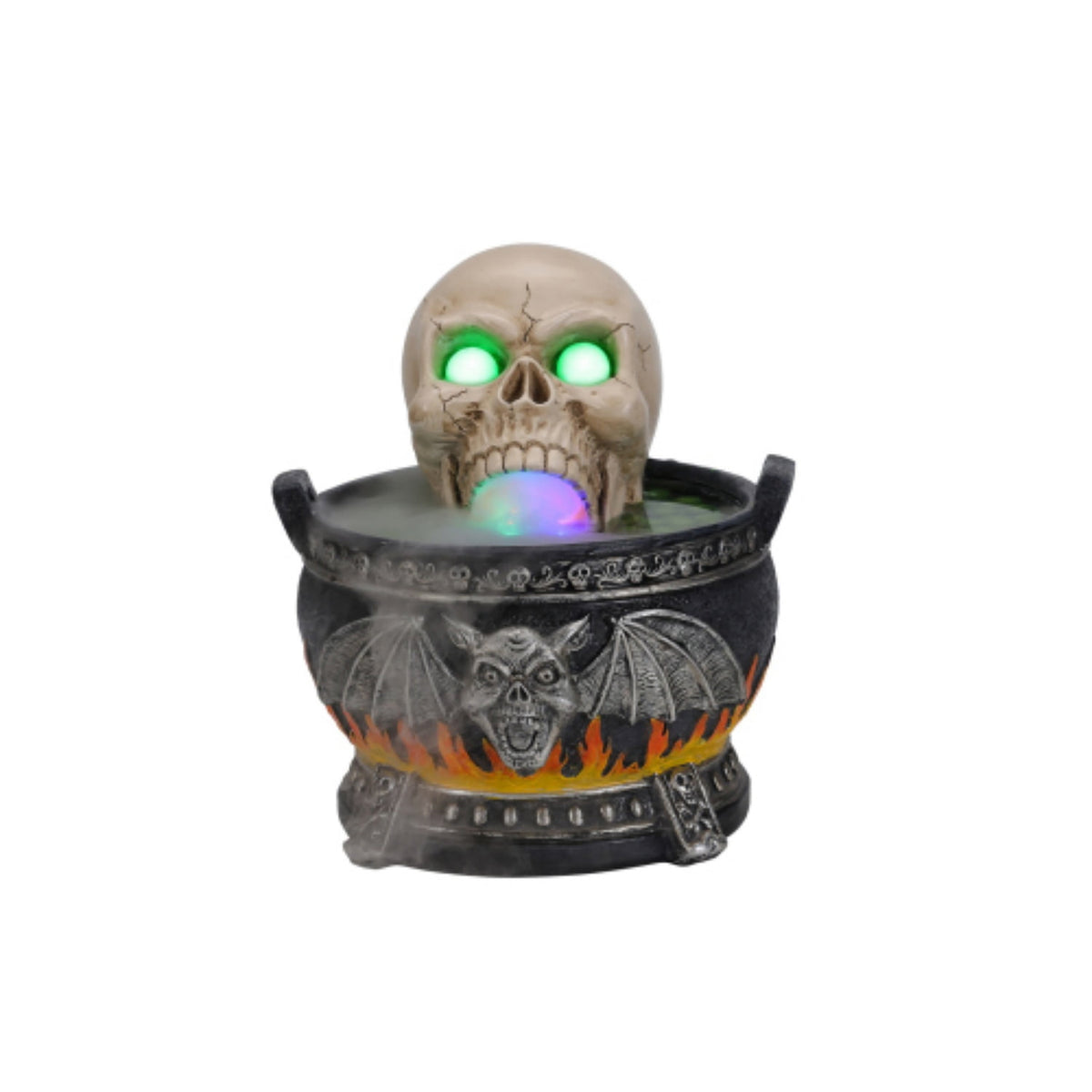 SpookHaven Halloween Jack‑O‑Lantern Pumpkin Mist Sprayer Figurine, LED Light‑Up Fogger with Witch Hat & Skull Decoration, Spooky Ornament for Tabletop Entryway Halloween Party Home Decor