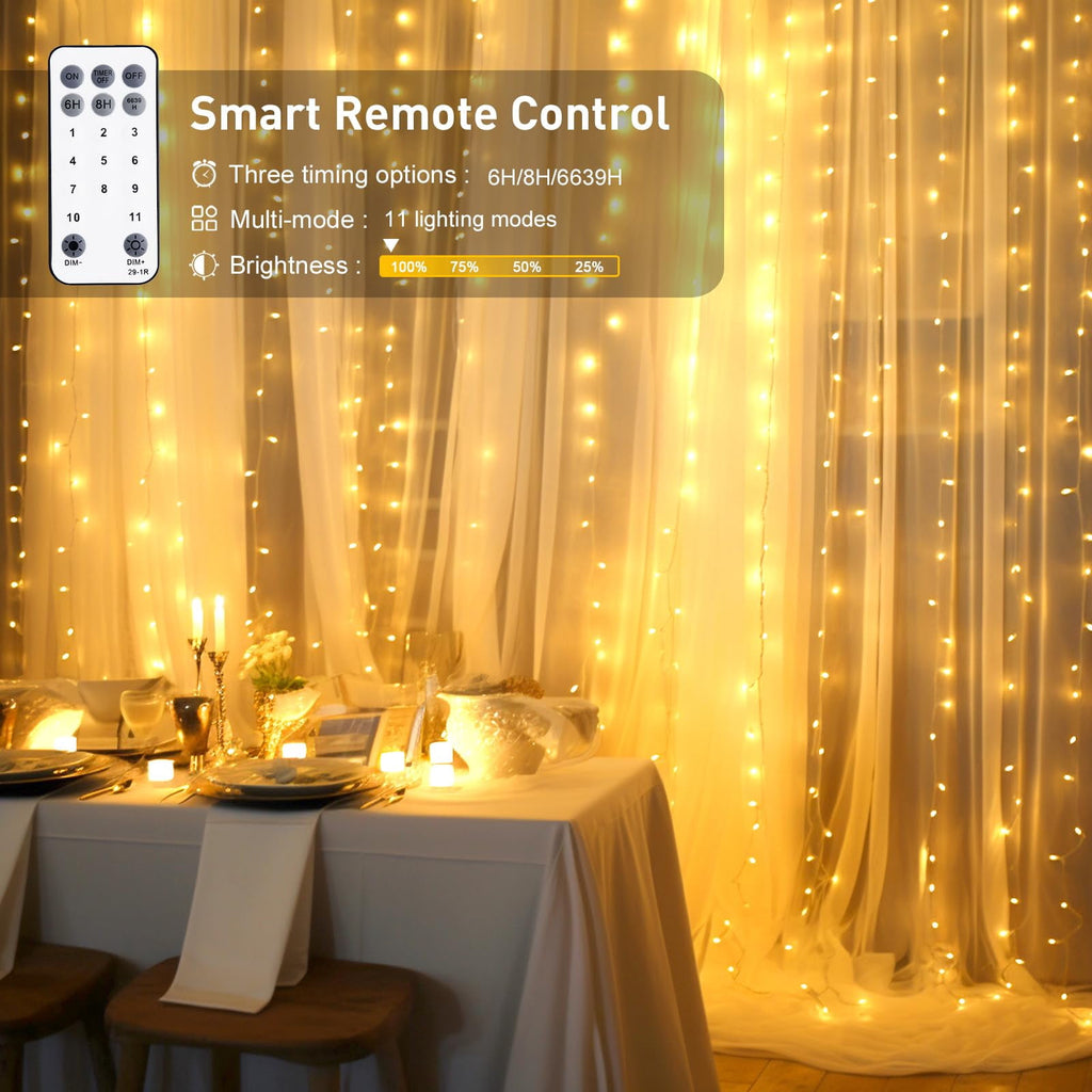 9.5x29.5ft Curtain Lights 900 LED White Indoor Outdoor Decor
