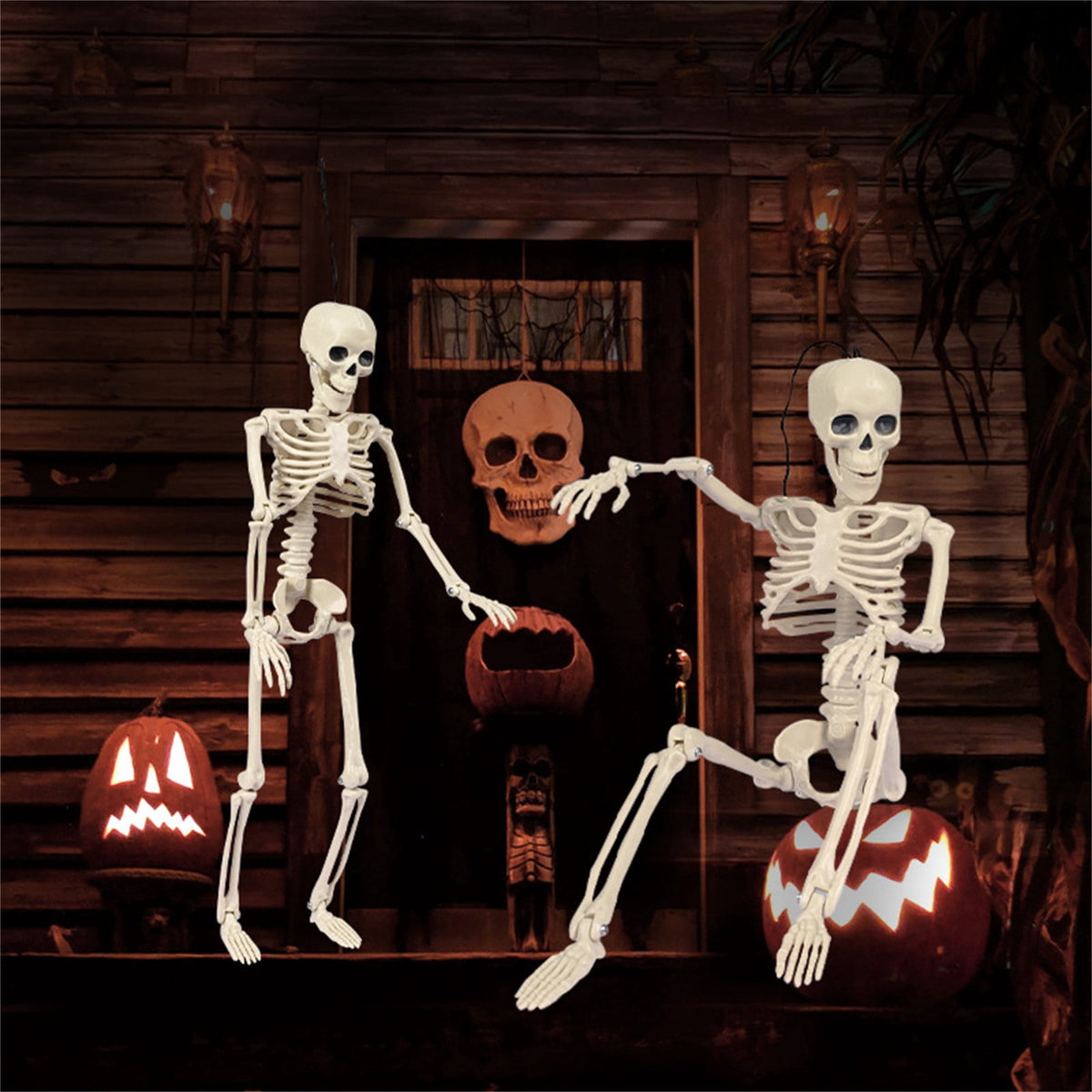 Posable Plastic Human Skeleton Prop 5.4FT Full Body Halloween Skeleton Decor with Movable Joints for Haunted House Yard Party Decoration