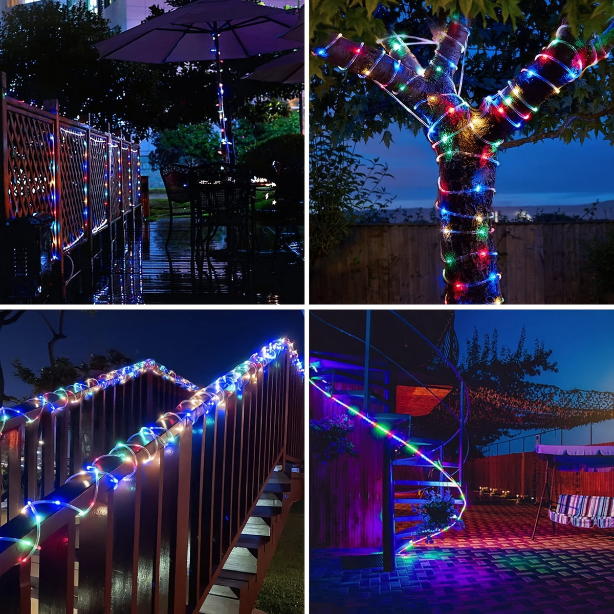98FT 300 LED Solar Rope Lights, Multi‑Color 8 Lighting Modes, Solar Powered String Lights with 800mAh Battery & Removable Solar Panel, Outdoor Decor Light for Patio, Porch, Camping, Holiday Party