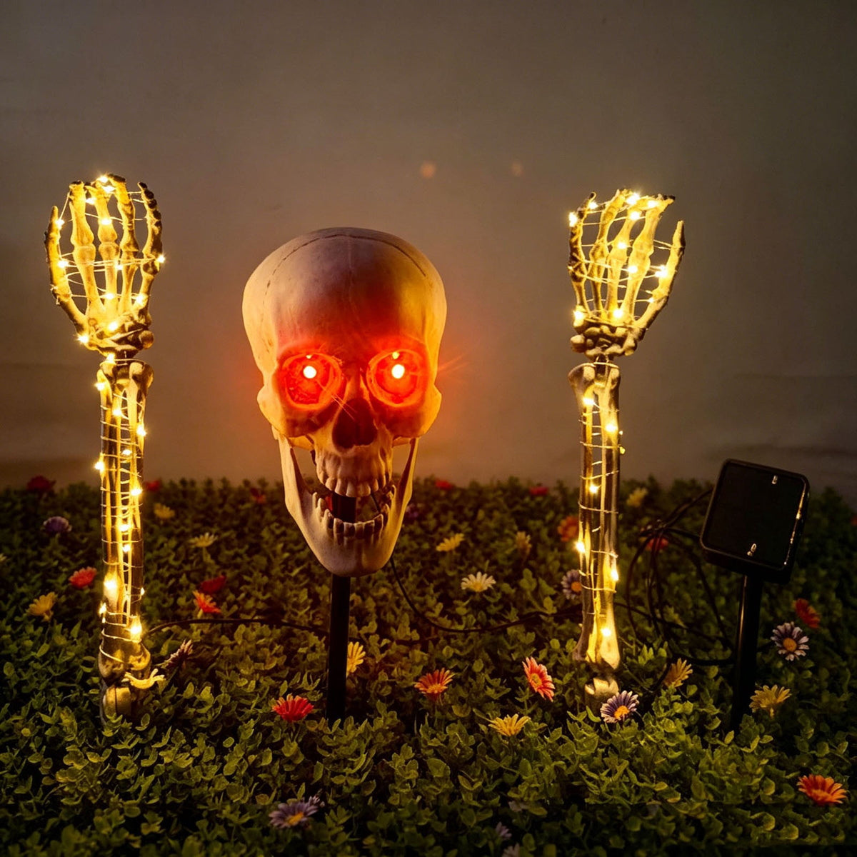 Halloween Lighted Skeleton Decor Outdoor, Solar-Powered Stake Light Realistic Scary Graveyard Bone Hands & Arms with LEDs, IP65 Waterproof for Lawn Garden Yard Party, Purple & Green