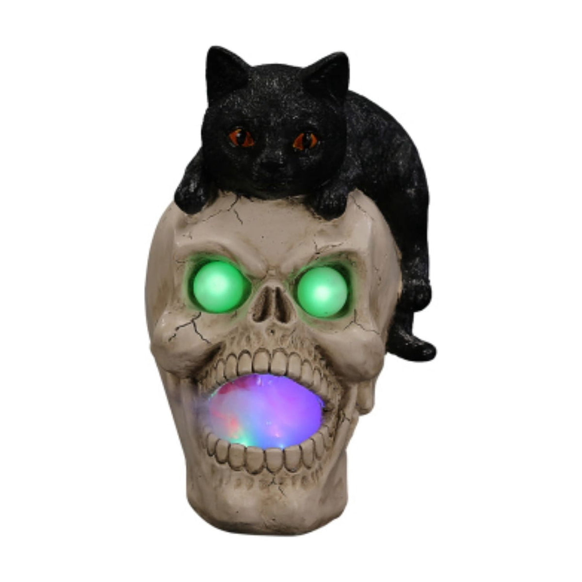 SpookHaven Halloween Jack‑O‑Lantern Pumpkin Mist Sprayer Figurine, LED Light‑Up Fogger with Witch Hat & Skull Decoration, Spooky Ornament for Tabletop Entryway Halloween Party Home Decor