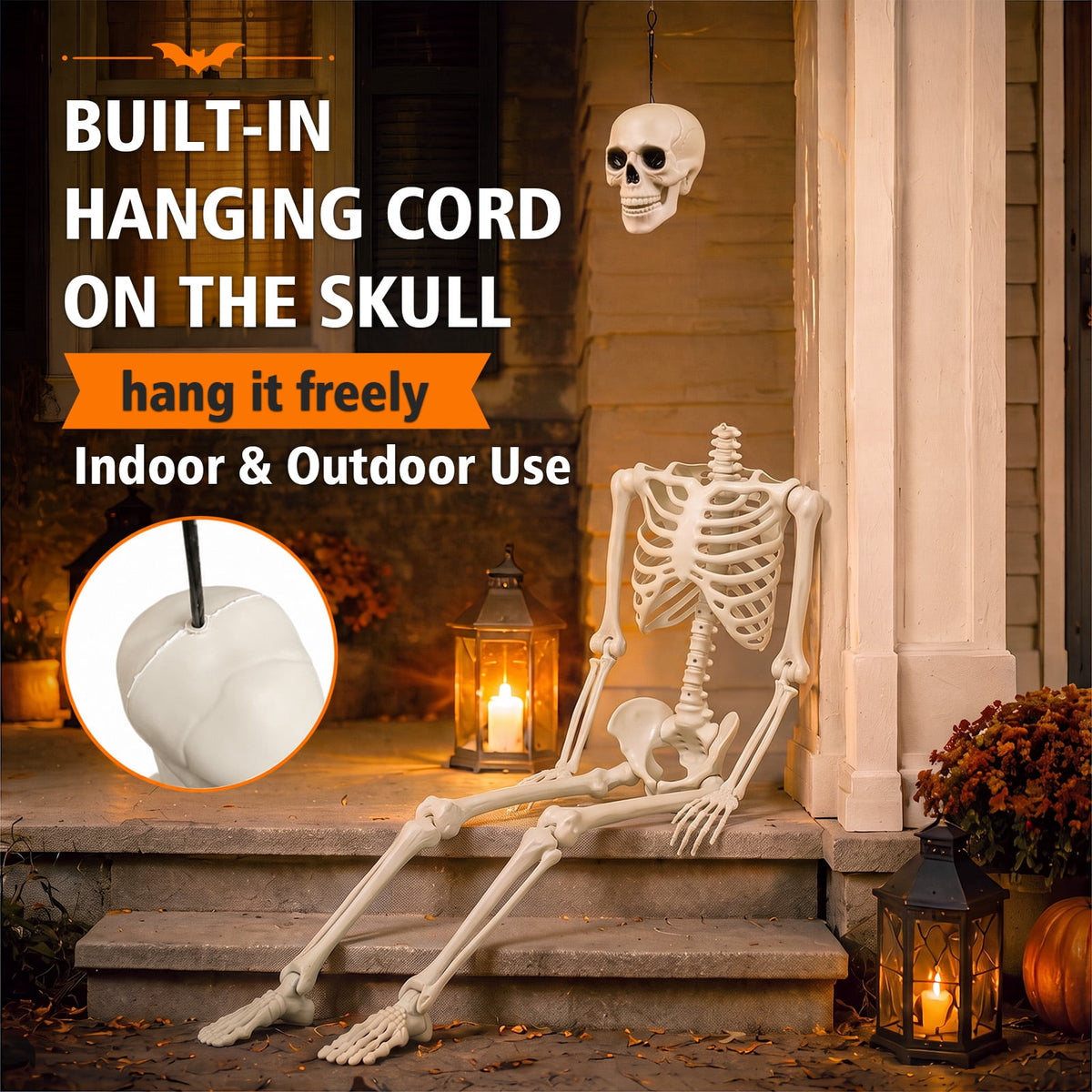 THE BRIVE 5.4ft Life Size Poseable Halloween Skeleton, Movable Joint Plastic Prop for Yard Porch Party Decor