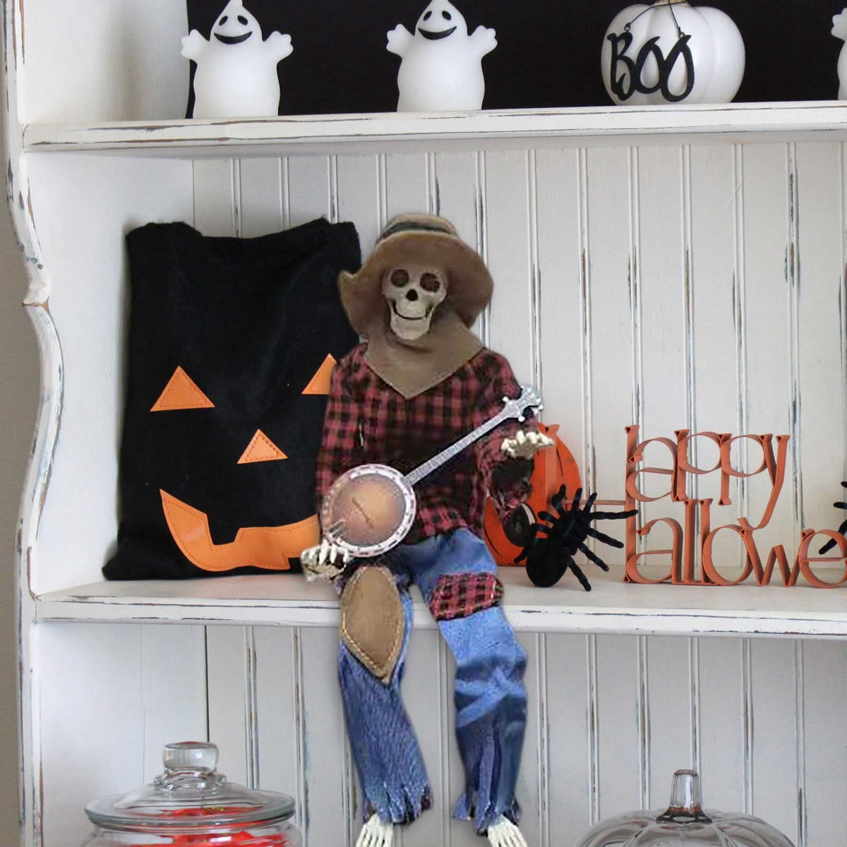 4Pcs Halloween Decorations Activate Music Multilingual Skeleton Halloween Autumn Interior Decoration Photos Props Photos Props Desktop Ornament 5.1"X4.3"X2"
