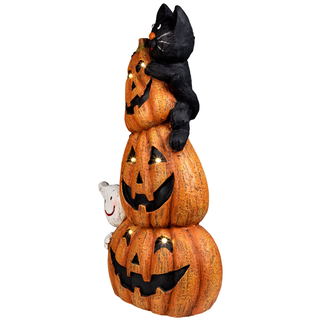 Northlight Lighted Stacked Jack-O-Lanterns with Ghost and Black Cat Halloween Decoration - 20" - LED