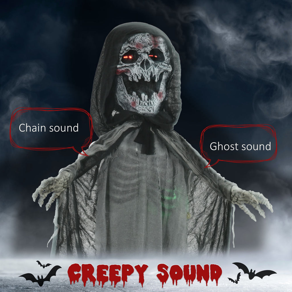 Halloween Decoration Animatronic Skeleton Witch, 74-Inch Motion Activated Outdoor Prop with Sound and Light, Grey Polyester
