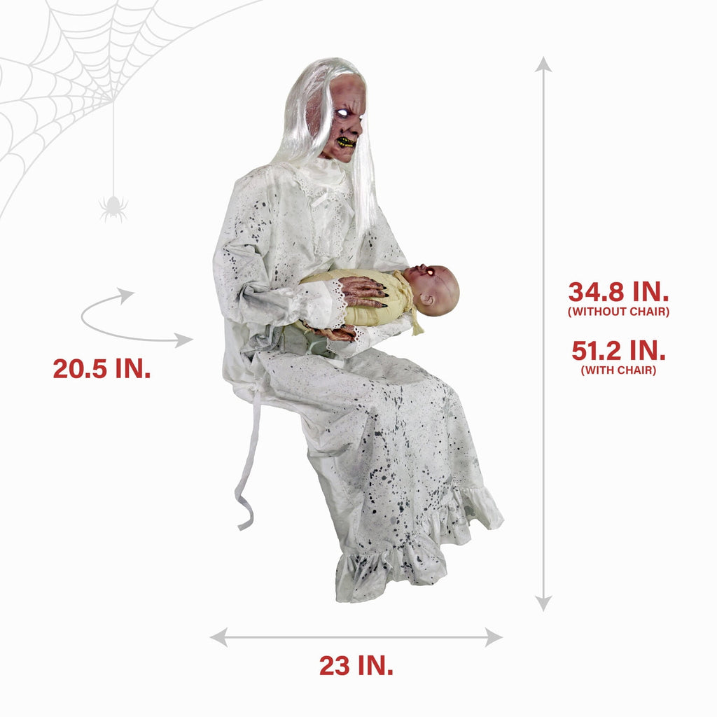 Haunted Hill Farm Life-Size Animatronic Gravely Granny by Tekky Halloween Decoration, 2.9-Ft.