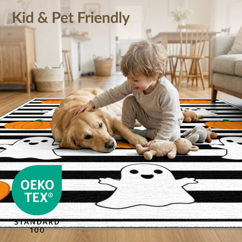 ODIKA Halloween Spooky Harvest Striped Welcome Ghosts Fallc Door Doormat Stain Resistant Low Profile for Dorm Room, Small Living Apartment