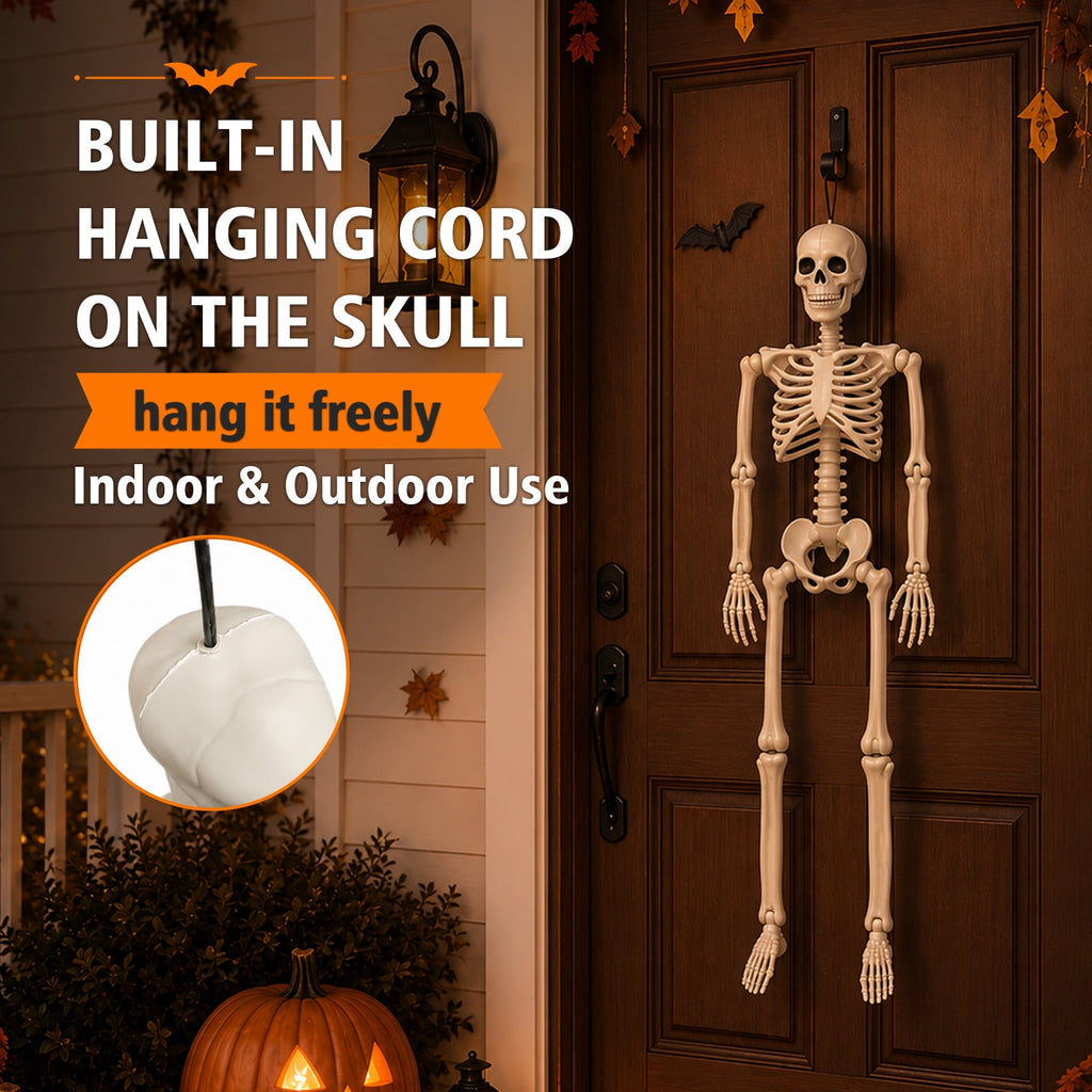THE BRIVE 5.4ft Life Size Poseable Halloween Skeleton, Movable Joint Plastic Prop for Yard Porch Party Decor