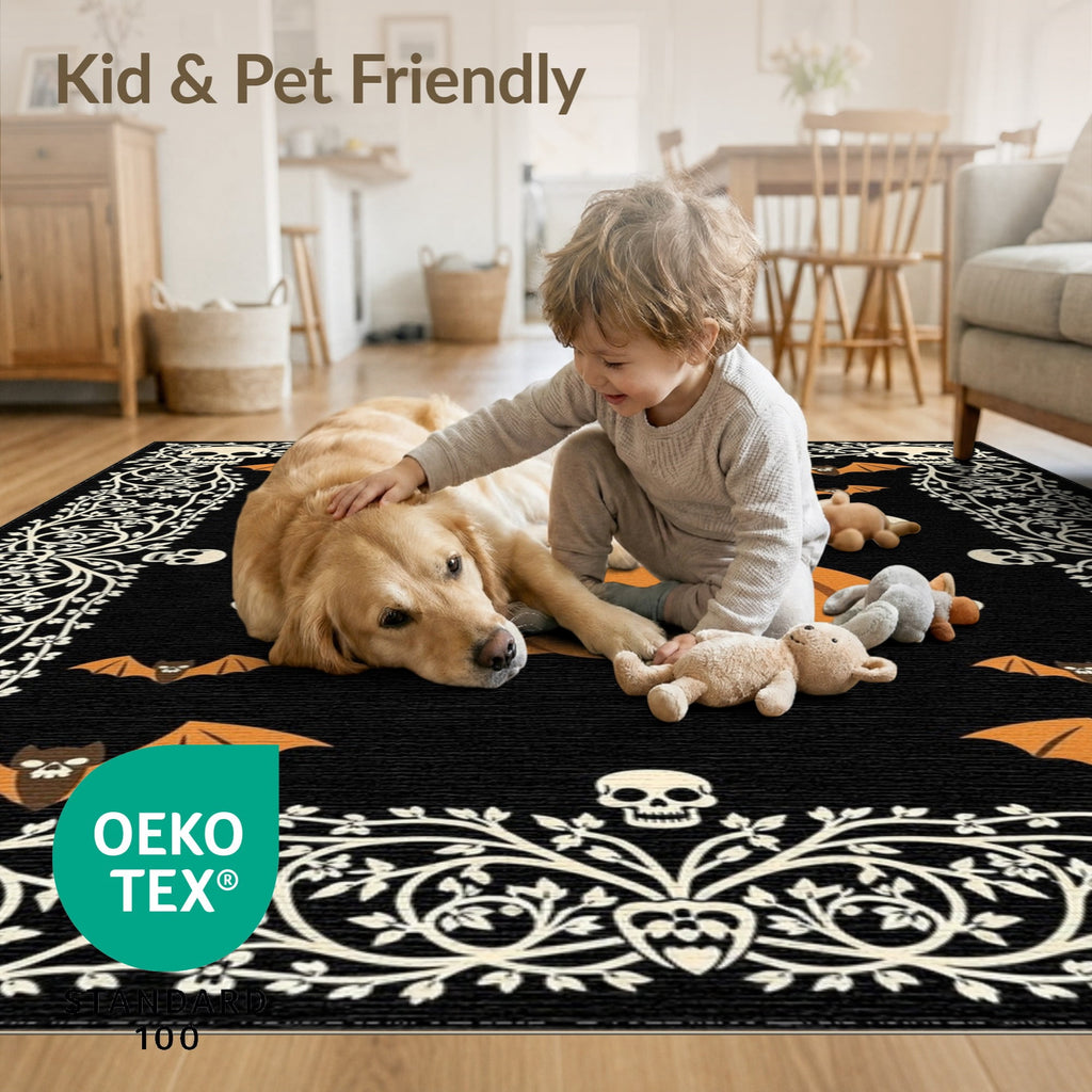 ODIKA 8'x10' Washable Area Rug Halloween Harvest Spirits Grinning Lantern Entrance Doormat Door for Living Room, Under Sectional, Family , Durable, Non-Slip