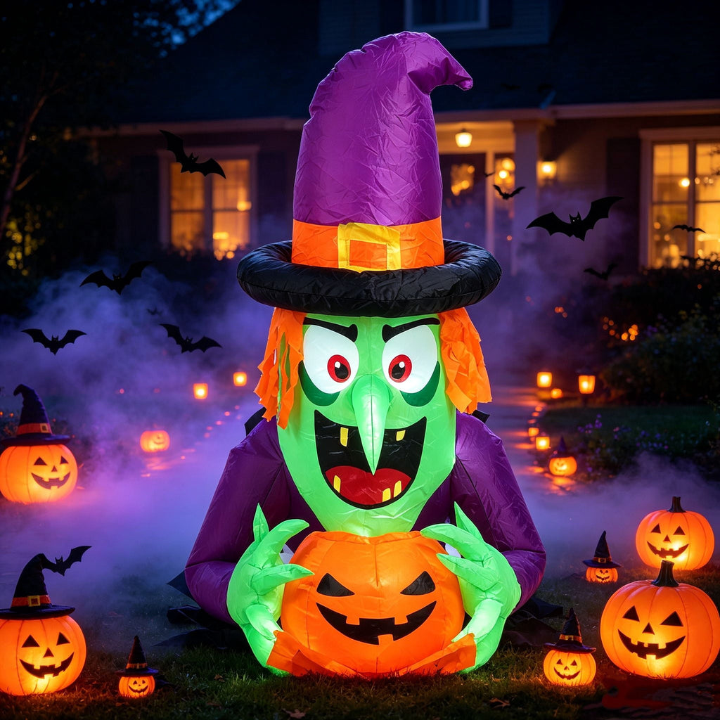 Weather-Resistant Inflatable Halloween Decor with Built-in LED Lights 210T Polyester Blow Up Yard Ornament