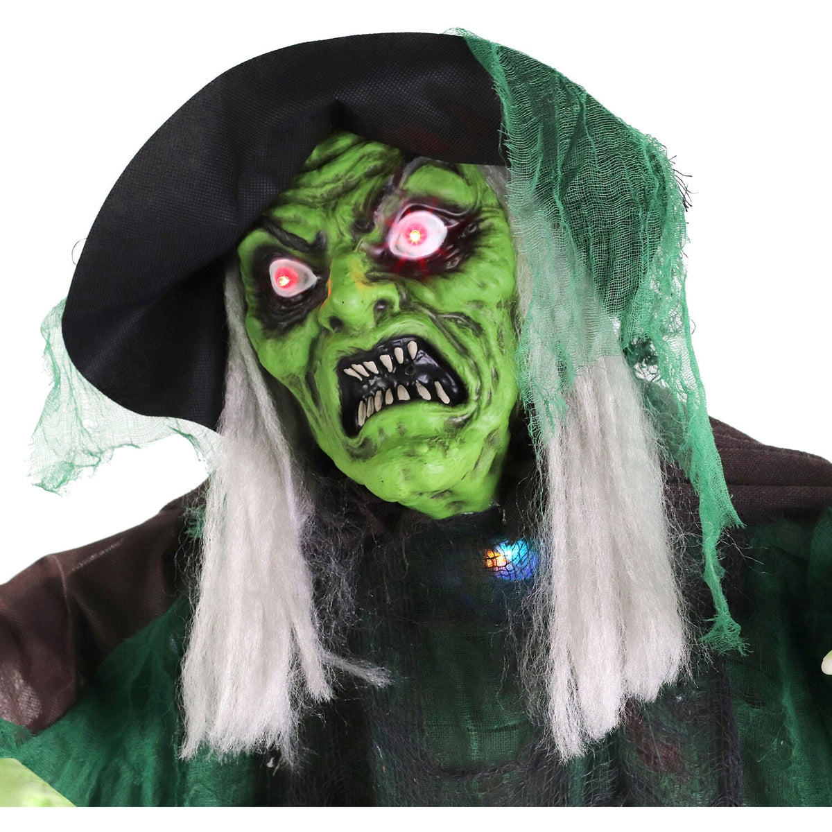Haunted Hill Farm 6 ft Animatronic Talking Forest Witch with Movement and Lights for Scary Halloween Decoration, HHWITCH-44FLSA