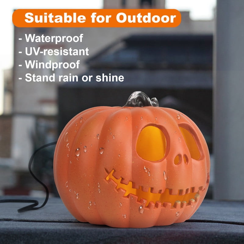Active Mind Ltd 2-Piece LED Light-Up Halloween Pumpkin Set, Waterproof Indoor and Outdoor Jack-O'-Lantern Decor for Porch Party Haunted Trail