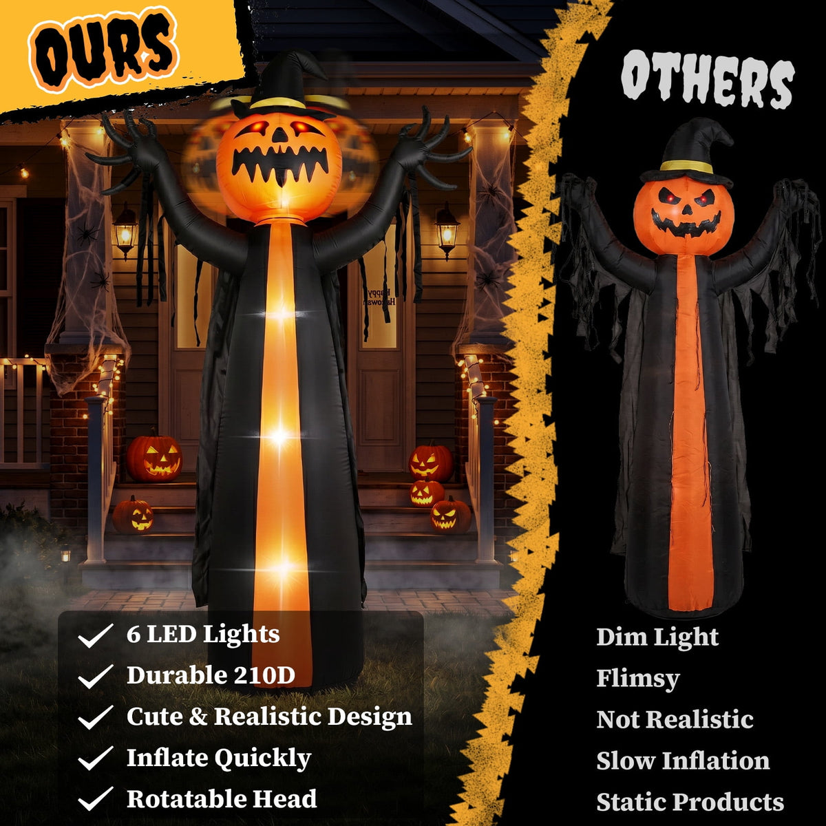 Zimtown 10 FT Halloween Inflatables Pumpkin with A Turning Head,Outdoor Halloween Decoration