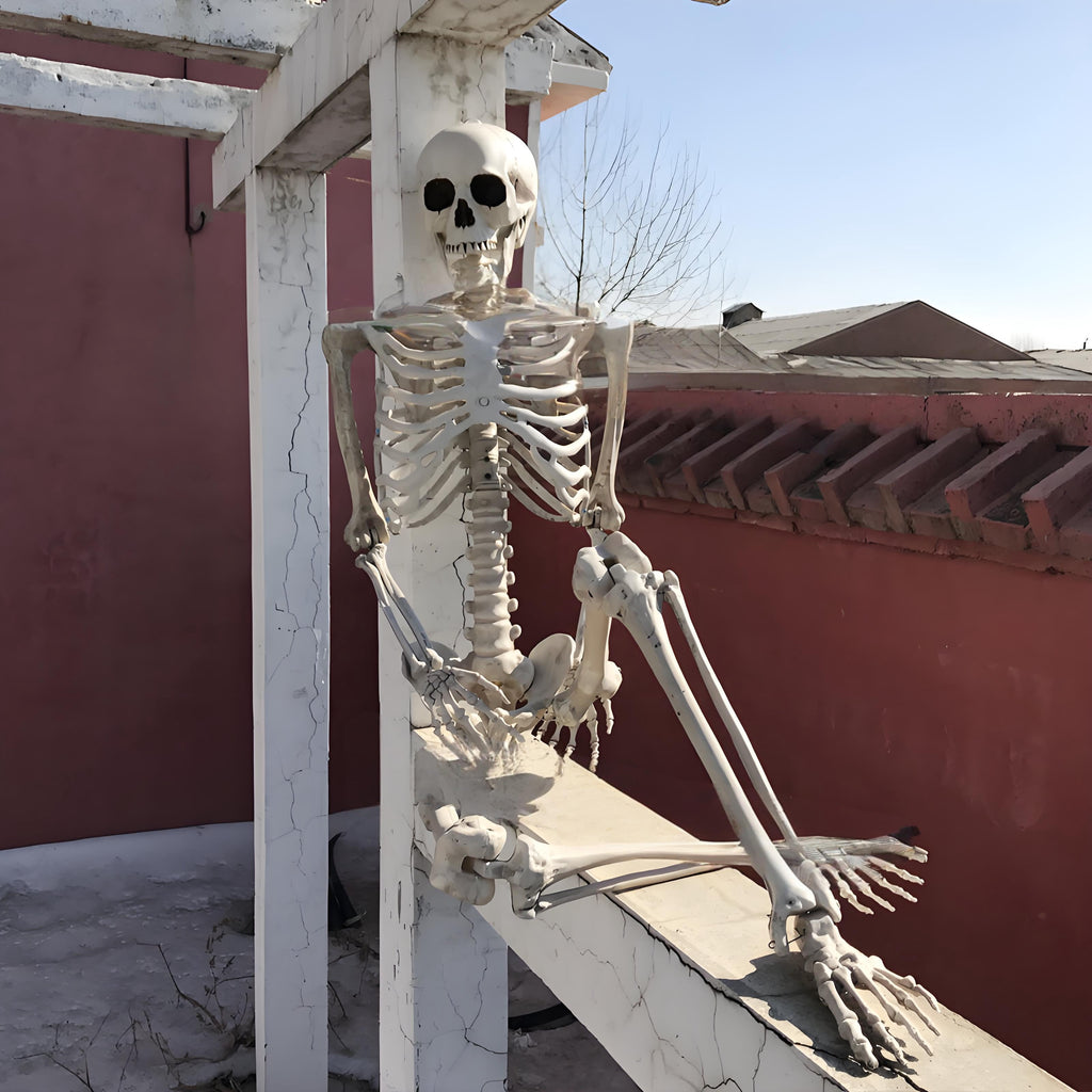 5.5ft Halloween Skeleton, Tall Outdoor Skeleton with Full Body Posable Joints, Scary Plastic Large Skeleton for Halloween Haunted House Spooky Scene Decorations