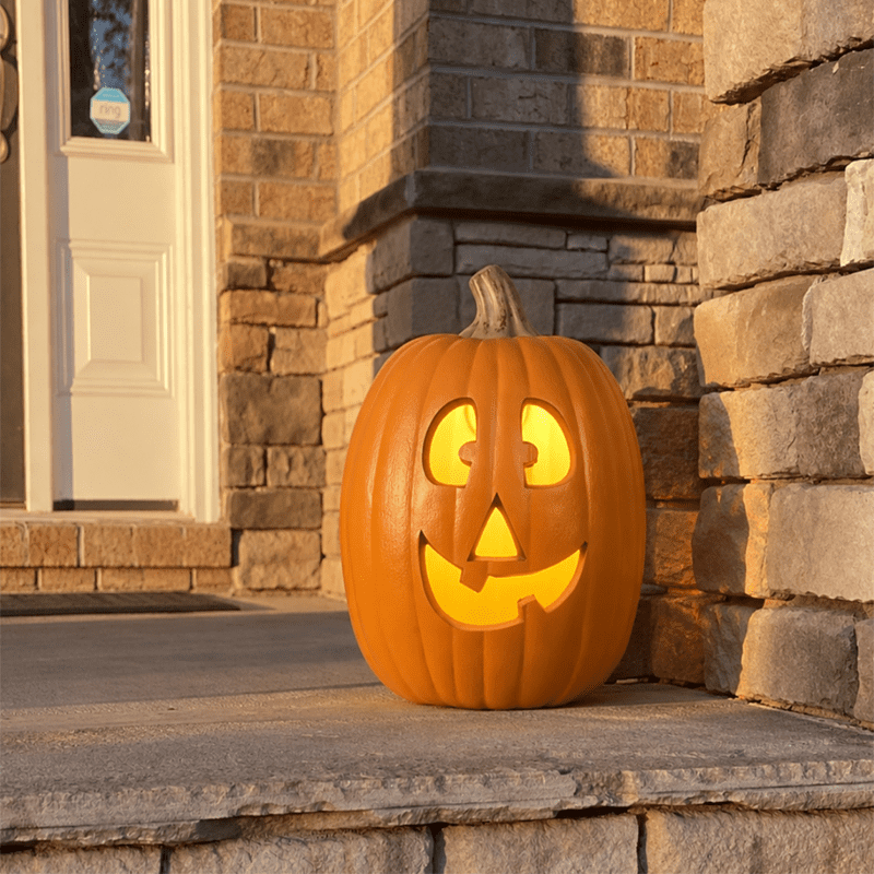 Gamexcel 21" LED Light-Up Jack O Lantern, Pre-lit Halloween Plastic Pumpkin Lights for Indoor/Outdoor Decoration - Angry Face