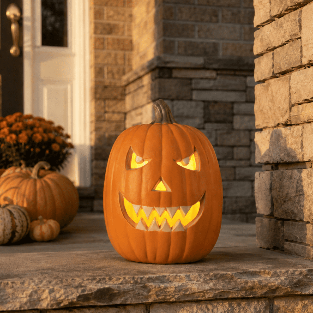 Gamexcel 21" LED Light-Up Jack O Lantern, Pre-lit Halloween Plastic Pumpkin Lights for Indoor/Outdoor Decoration - Angry Face