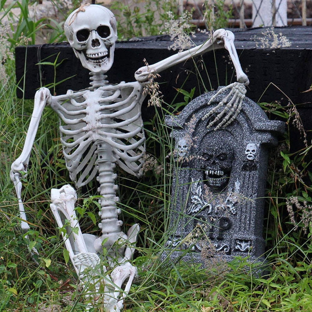 OZMI 5' 4" Tall Halloween Skeleton Decoration for Haunted House, 63 Inch Plastic Life Size Skull Skeleton for Halloween Party Haunted House Bar Yard Graveyard Decorations Party Supplies