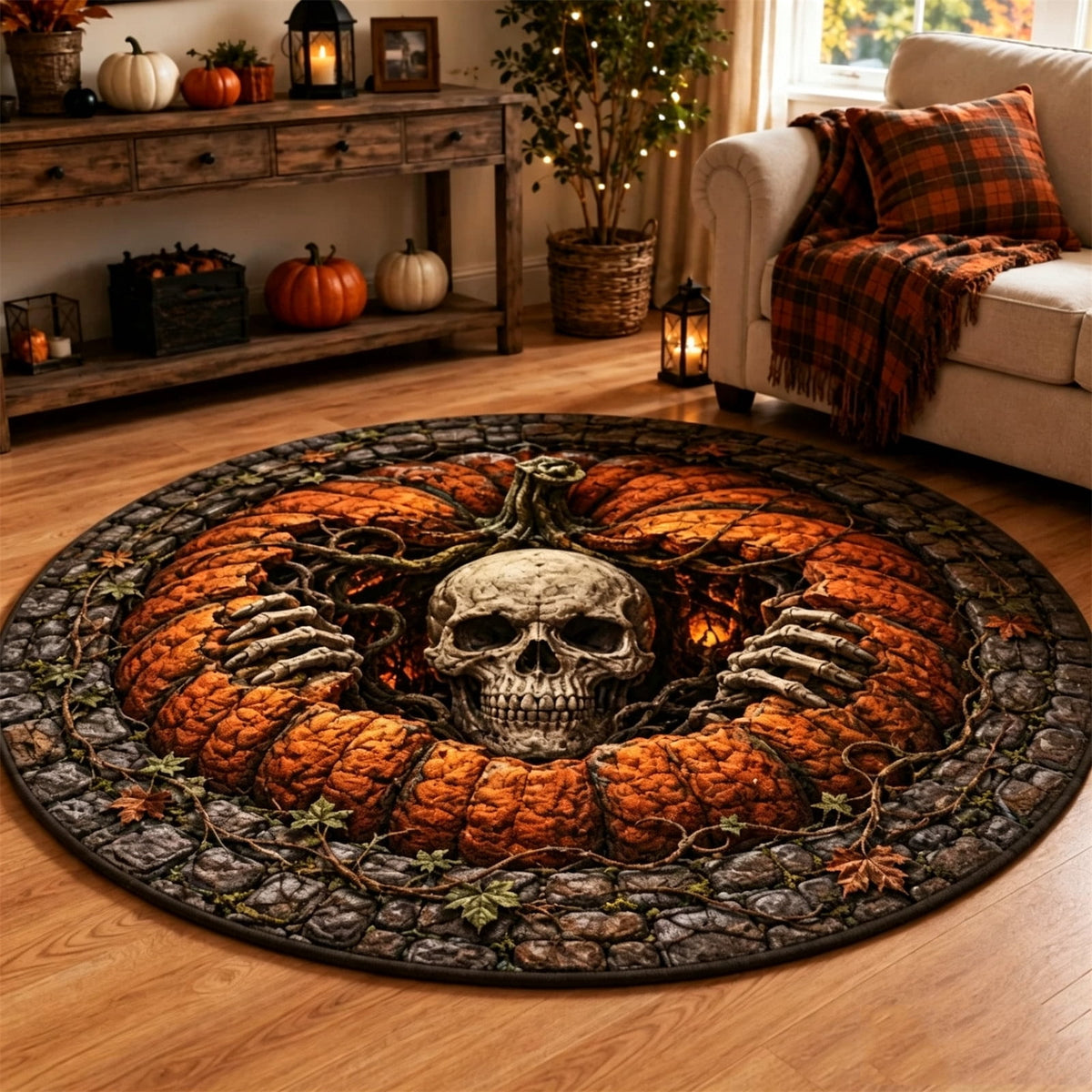 2Pcs 3D Round Halloween Doormat Set – Witch Hat Black Cat & Pumpkin Skull Design, Non-Slip Polyester Entry Mat For Indoor/Outdoor, Spooky Cute Fall Decor, Perfect Gift (48X48") 2026
