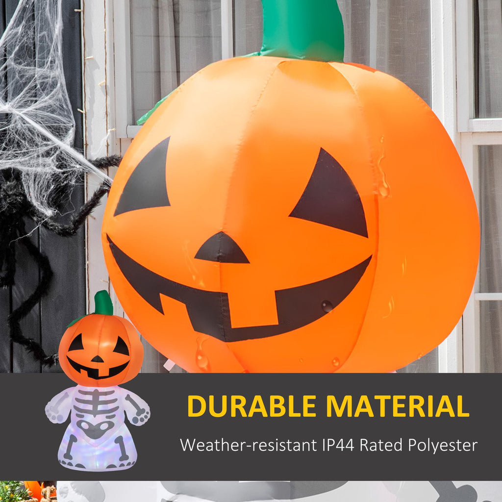 6ft Rotating LED Halloween Skeleton Ghost with Pumpkin Head for Outdoor Yard Decorations