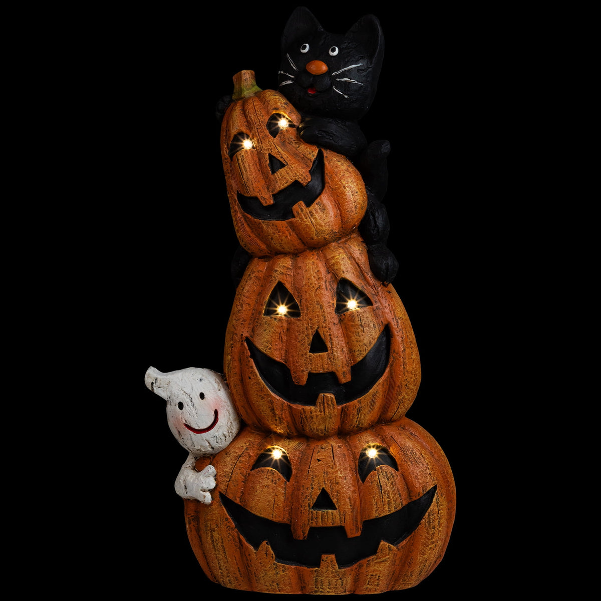 Northlight Lighted Stacked Jack-O-Lanterns with Ghost and Black Cat Halloween Decoration - 20" - LED