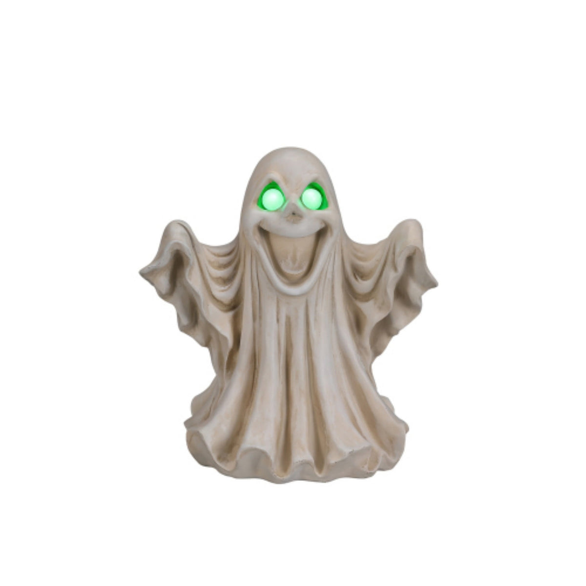 SpookHaven Halloween Ghost Resin Figurine, Light‑Up Ghost Statue with LED Glowing Green Eyes for Spooky Tabletop & Haunted House Party Decor