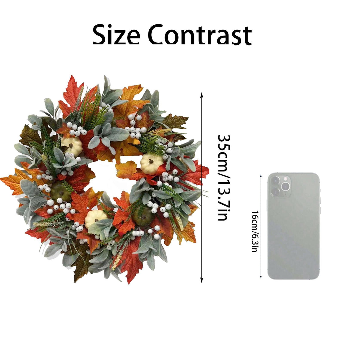 Fall Wreath - Halloween Decorative Autumn Garland with Pumpkin Accents, Handmade Style Seasonal Wall Decor, Vibrant Harvest Door Circle Ornament