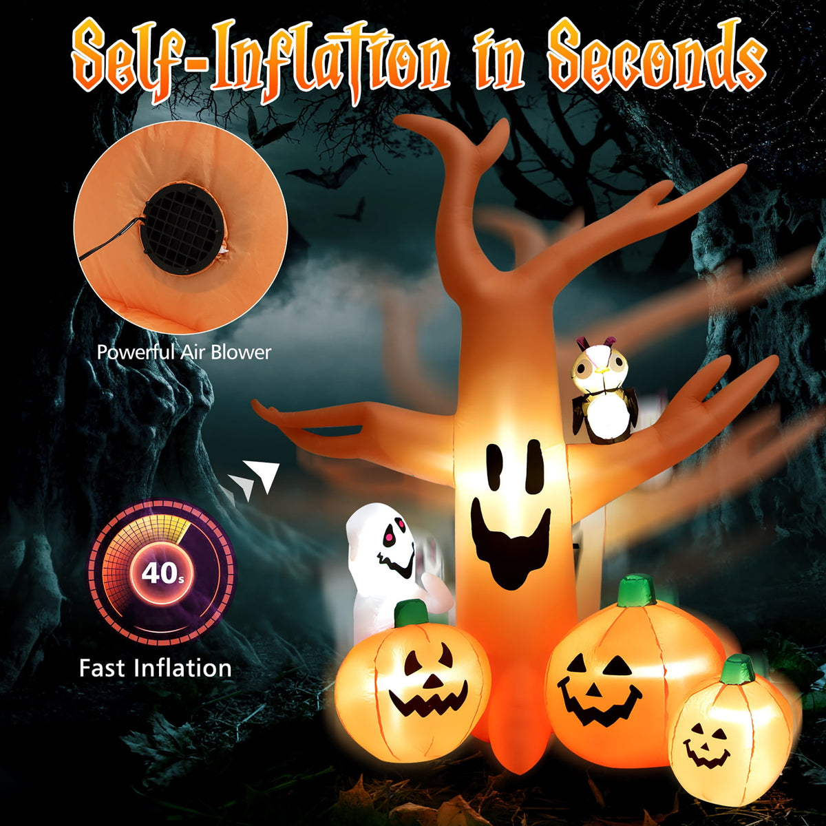 Costway 8 FT Halloween Inflatable Dead Tree w/ Pumpkins Blow up Yard Decoration