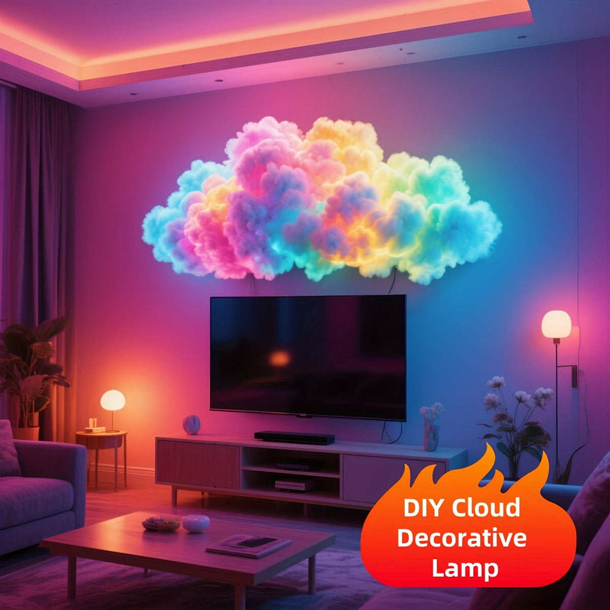 DIY 3D Thunder Cloud Lamp, Sound‑Activated Music Sync RGB Smart Light, USB‑Powered Lightning Effect Decor Light for Home, Party, Christmas, Halloween & Diwali Festival