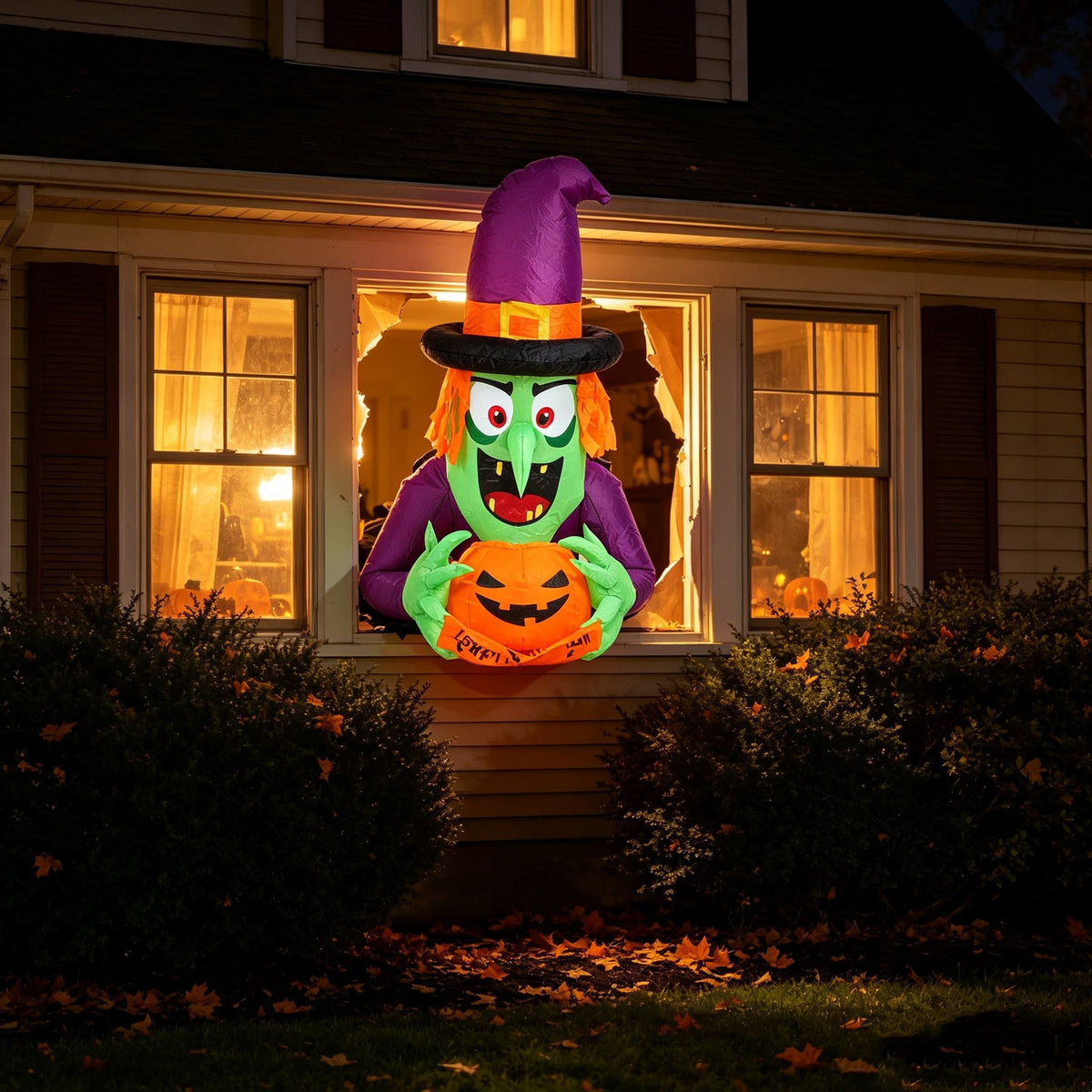 Weather-Resistant Inflatable Halloween Decor with Built-in LED Lights 210T Polyester Blow Up Yard Ornament
