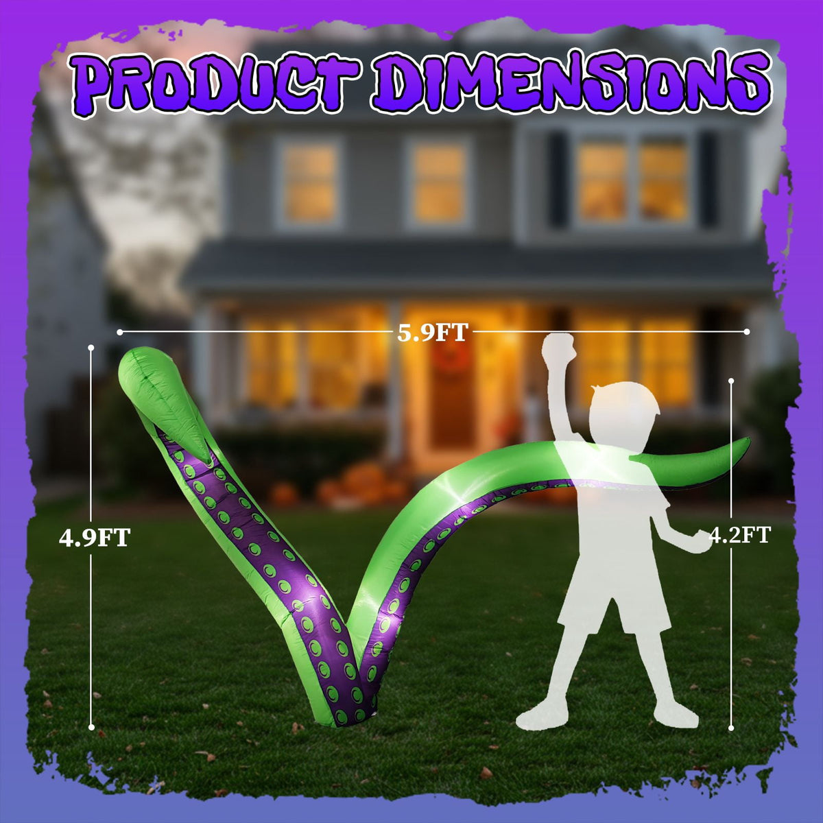 2 Pack 6.9FT Inflatable Octopus Tentacles Halloween Decor with Built in White LED Lights Waterproof Polyester Outdoor Inflatable Ornament for Window Rooftop Yard Party