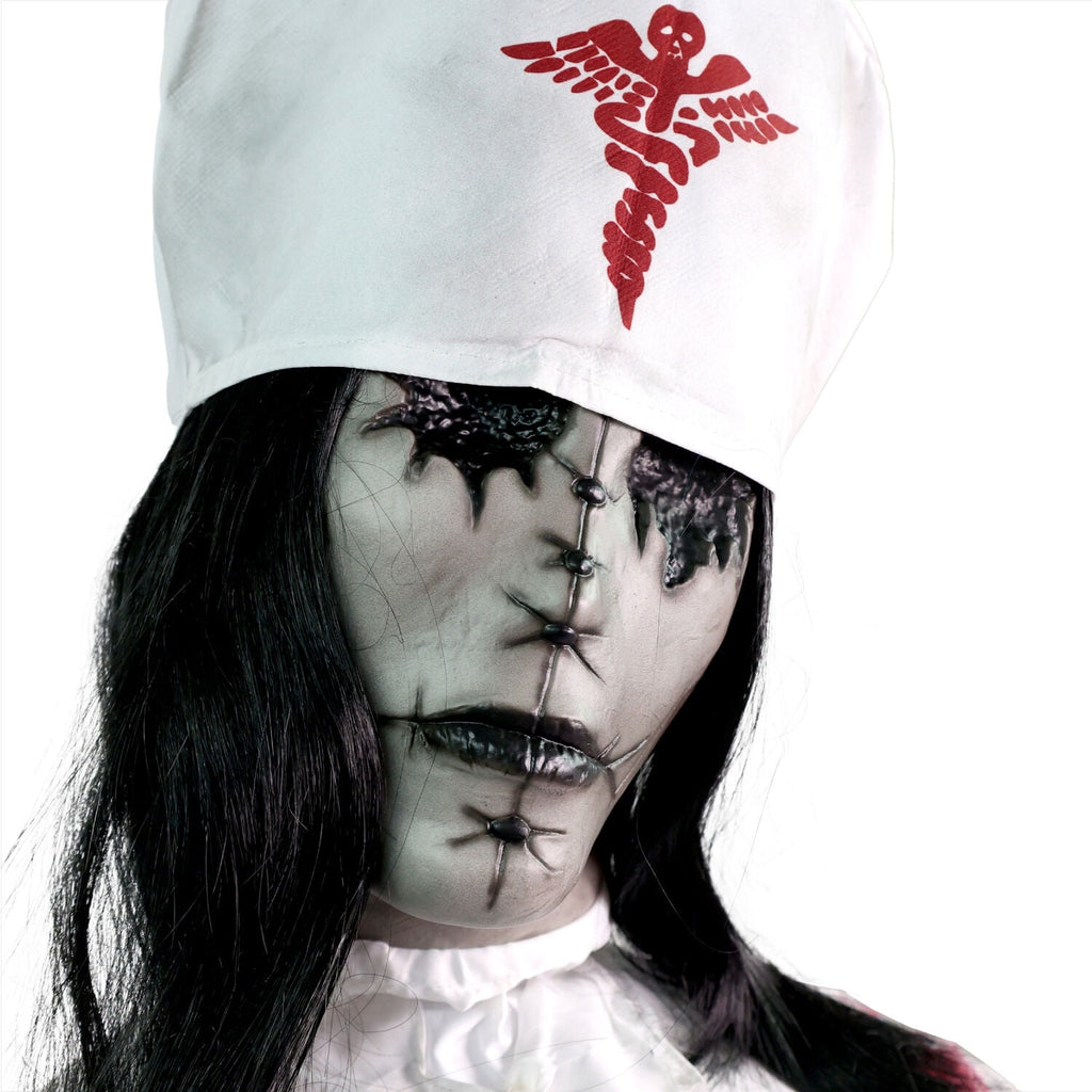 Haunted Hill Farm Life-Size Animatronic Convulsing Nurse by Tekky Halloween Decoration, 5.2-Ft.