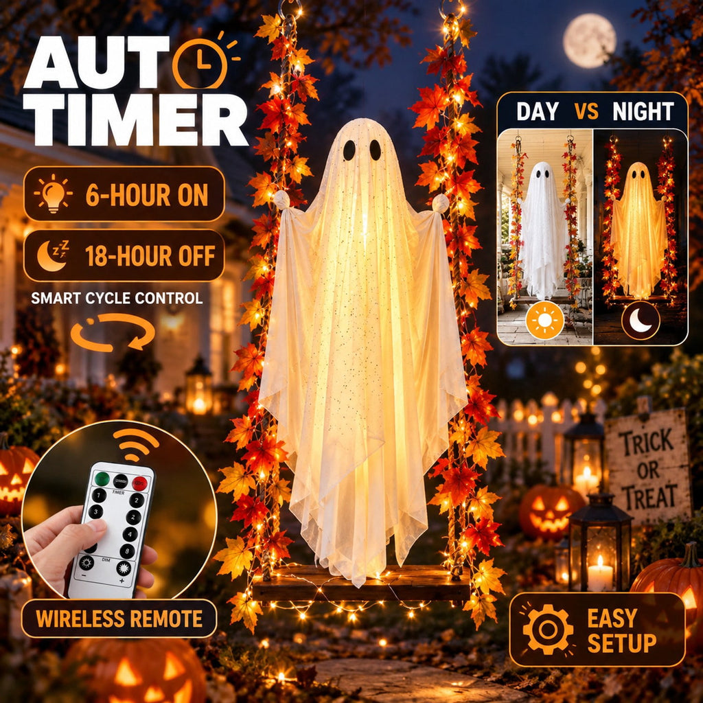 Hanging Light Up Ghost Decor with Remote LED Swing 5.3 ft