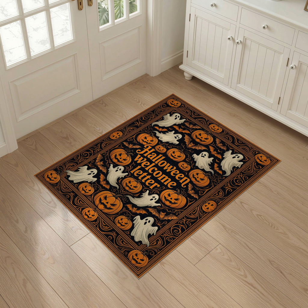 ODIKA Halloween October Phantom Gourd Flying Creature Fiber Doormat Stain Resistant Low Profile for Dorm Room, Small Living Apartment