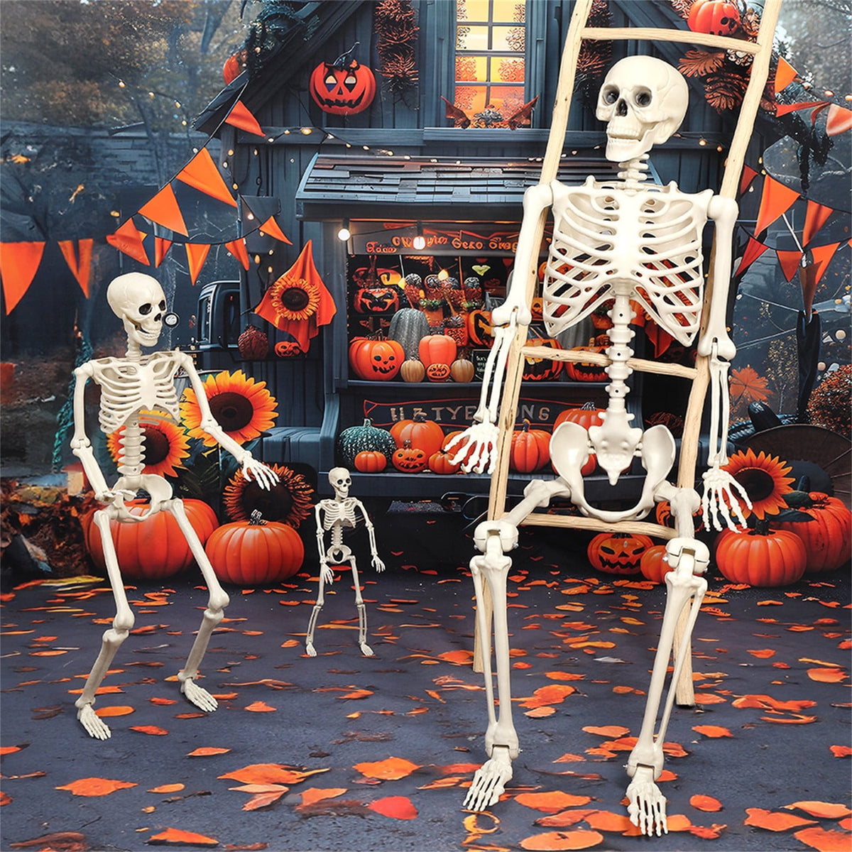 Halloween Spooky Skeleton 5.4ft Realistic Skeleton with Posable and Movable Joints Halloween Mood Enhancer, Decor for Halloween Outdoor/Indoor Decoration