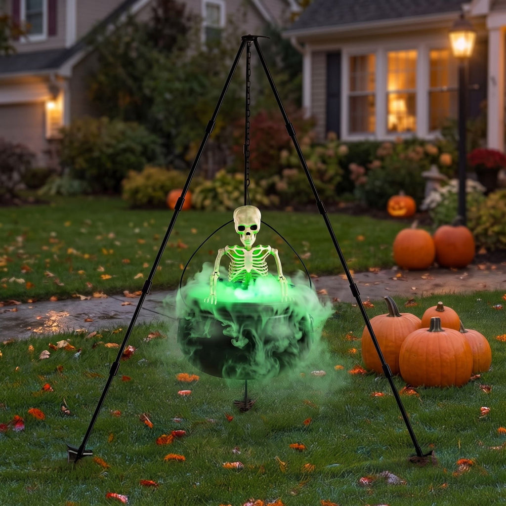 Halloween Decorations Outdoor Tripod Witch Cauldron Set with Skeleton for Lawn Yard Party