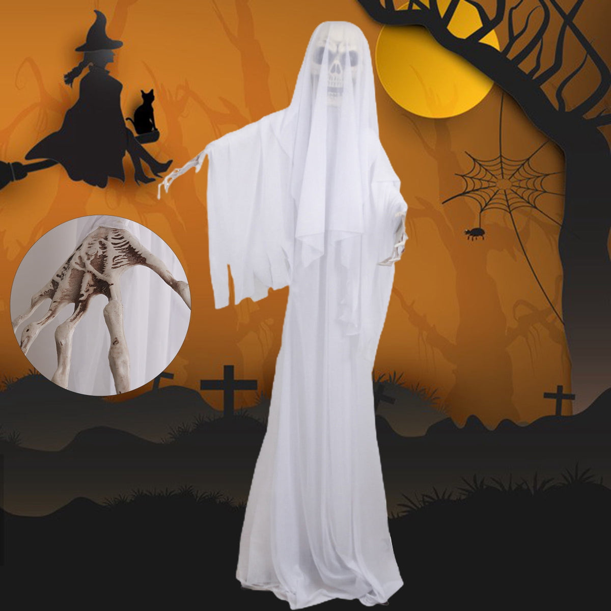 Scary Ghost Bride Halloween Ornament with Sound, Battery Operated Animated Skeleton Decoration for Haunted House Prop