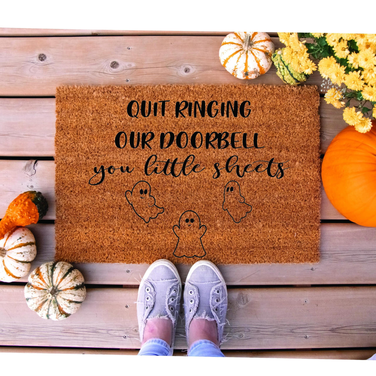 Quit Ringing Our Doorbell You Little Sheets Halloween Door Mat | Funny Doormat | Welcome Mat | Funny Door Mat | Funny Gift | Home Doormat