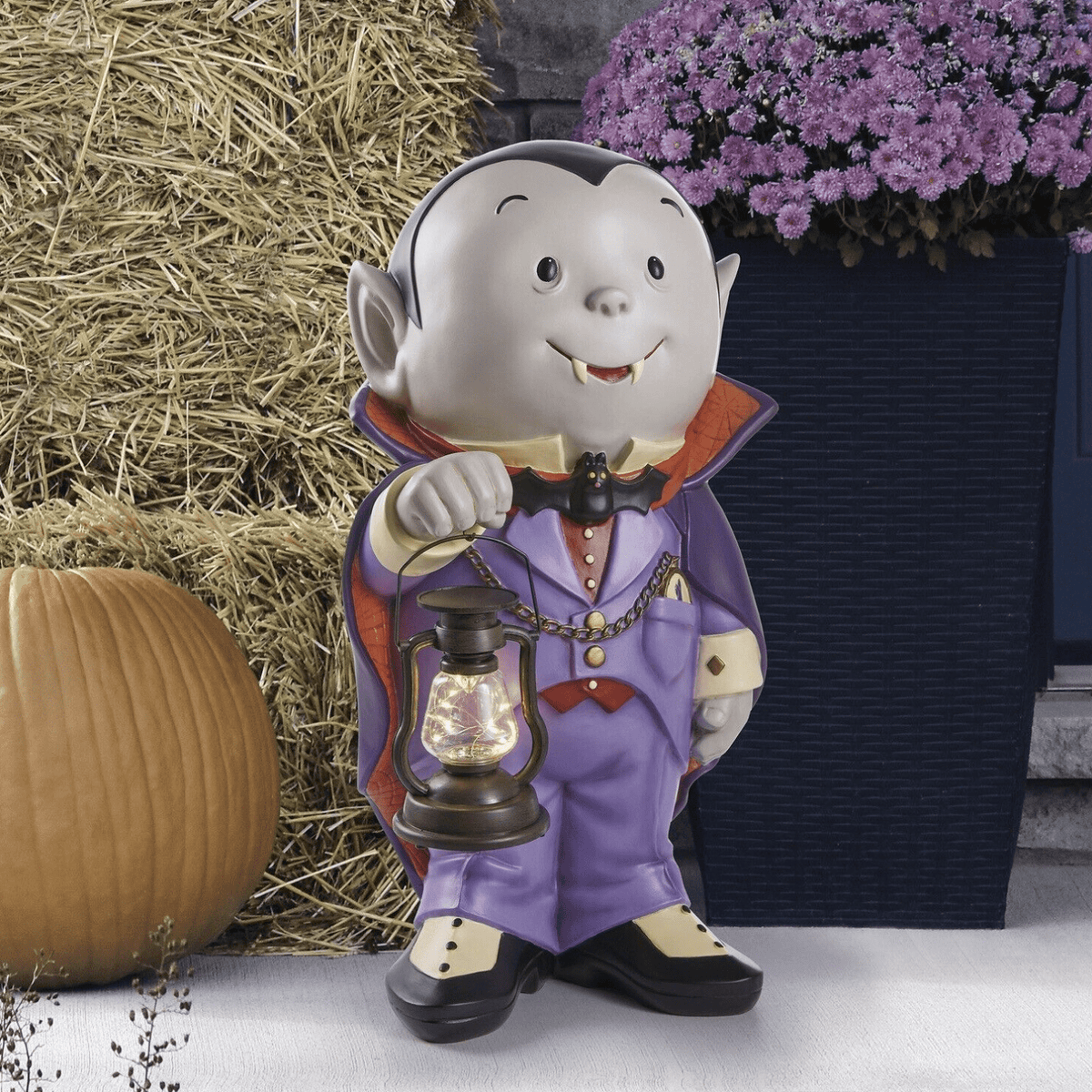 24" Halloween Vampire Door Porch Greeter with LED Lighted Lantern Outdoor Prop