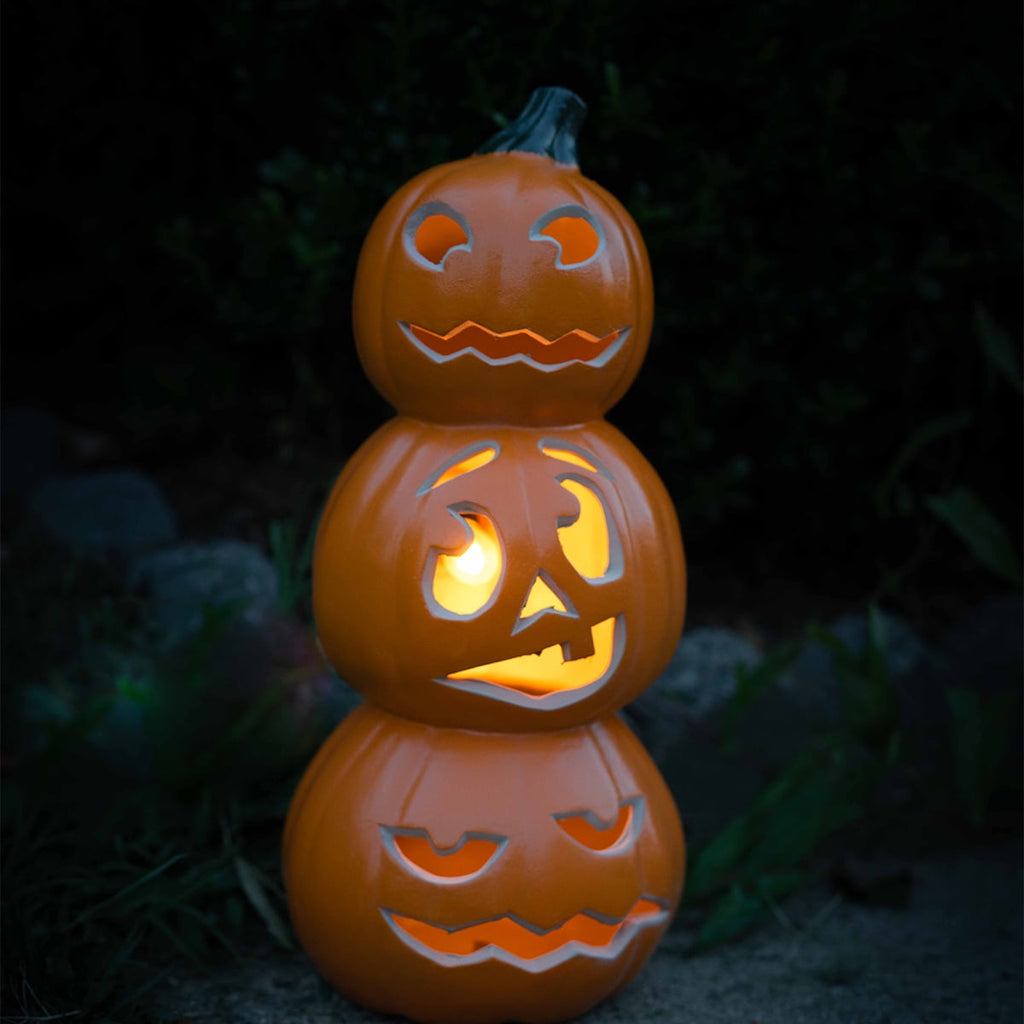 Gamexcel 21" LED Light-Up Jack O Lantern, Pre-lit Halloween Plastic Pumpkin Lights for Indoor/Outdoor Decoration - Angry Face