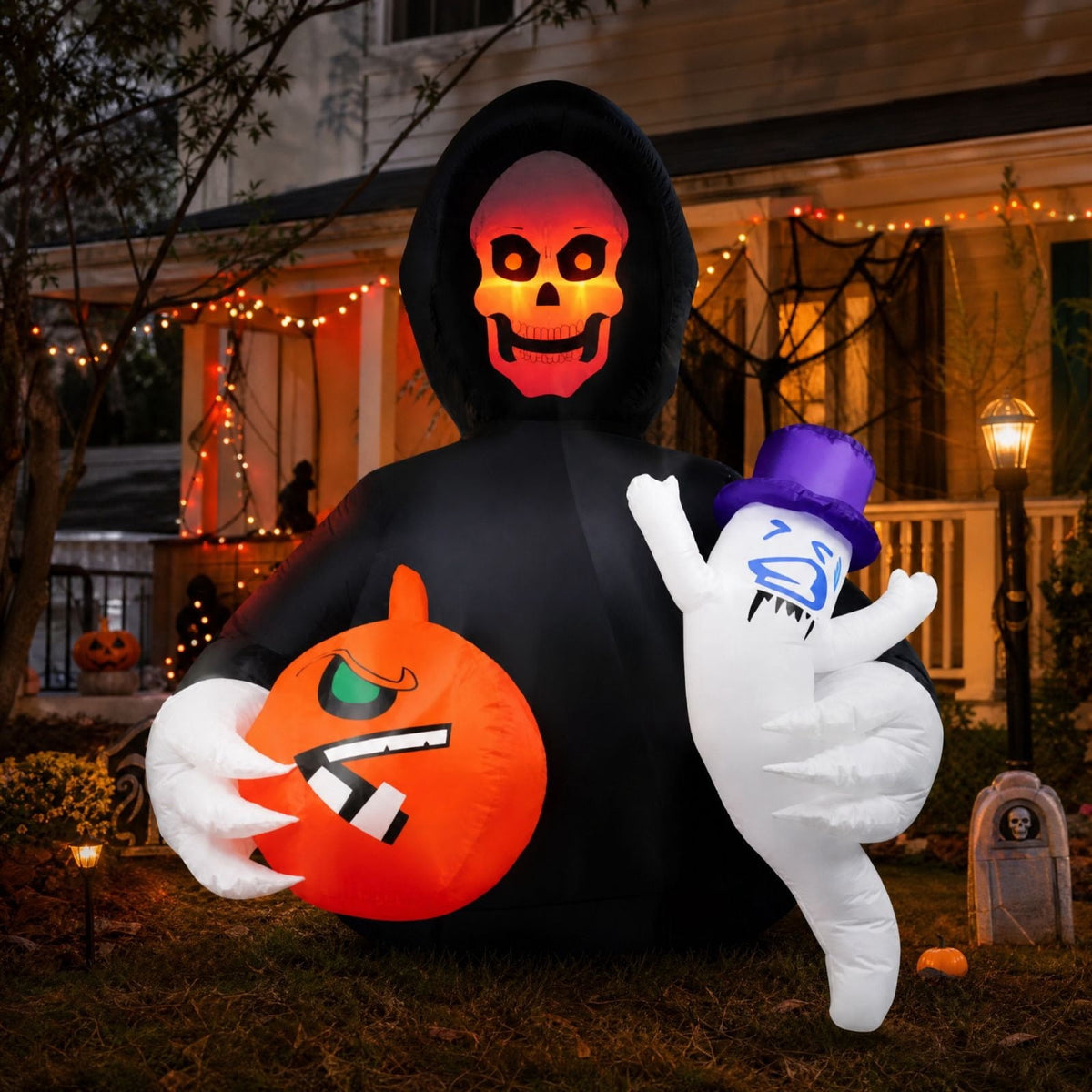 MInHoues 6 ft Halloween Inflatable Mold Ornament, Ghost Face Man Holding Pumpkin Decorative Molds, Polyester Spooky Yard Prop for Indoor Outdoor Holiday Party Home Decor