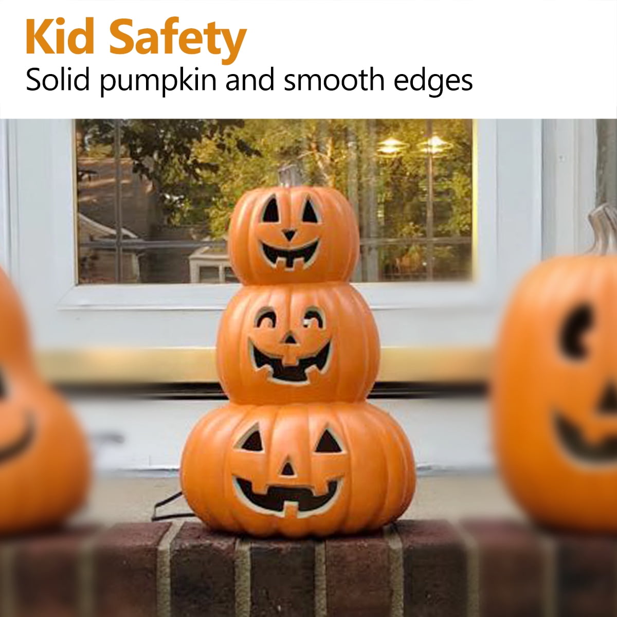 Light Up Jack-O'-Lantern Pumpkins, 14 in and 16 in, 2 Piece LED Halloween Set with Stacked Pumpkin Decoration