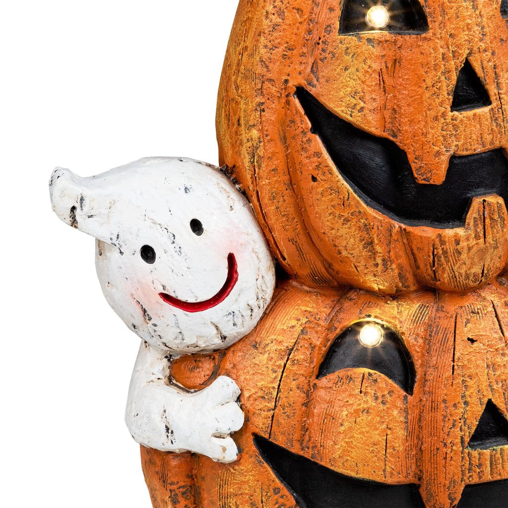 Northlight Lighted Stacked Jack-O-Lanterns with Ghost and Black Cat Halloween Decoration - 20" - LED