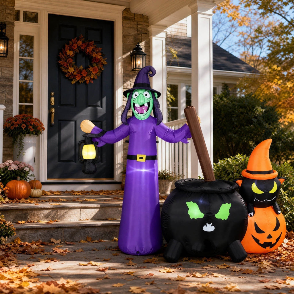Halloween Inflatables Witch Outdoor Decorations, Outdoor Blow Up Decor for Yard, Party Decoration Inflatable Blow Ups for Yard Outside Halloween Decor