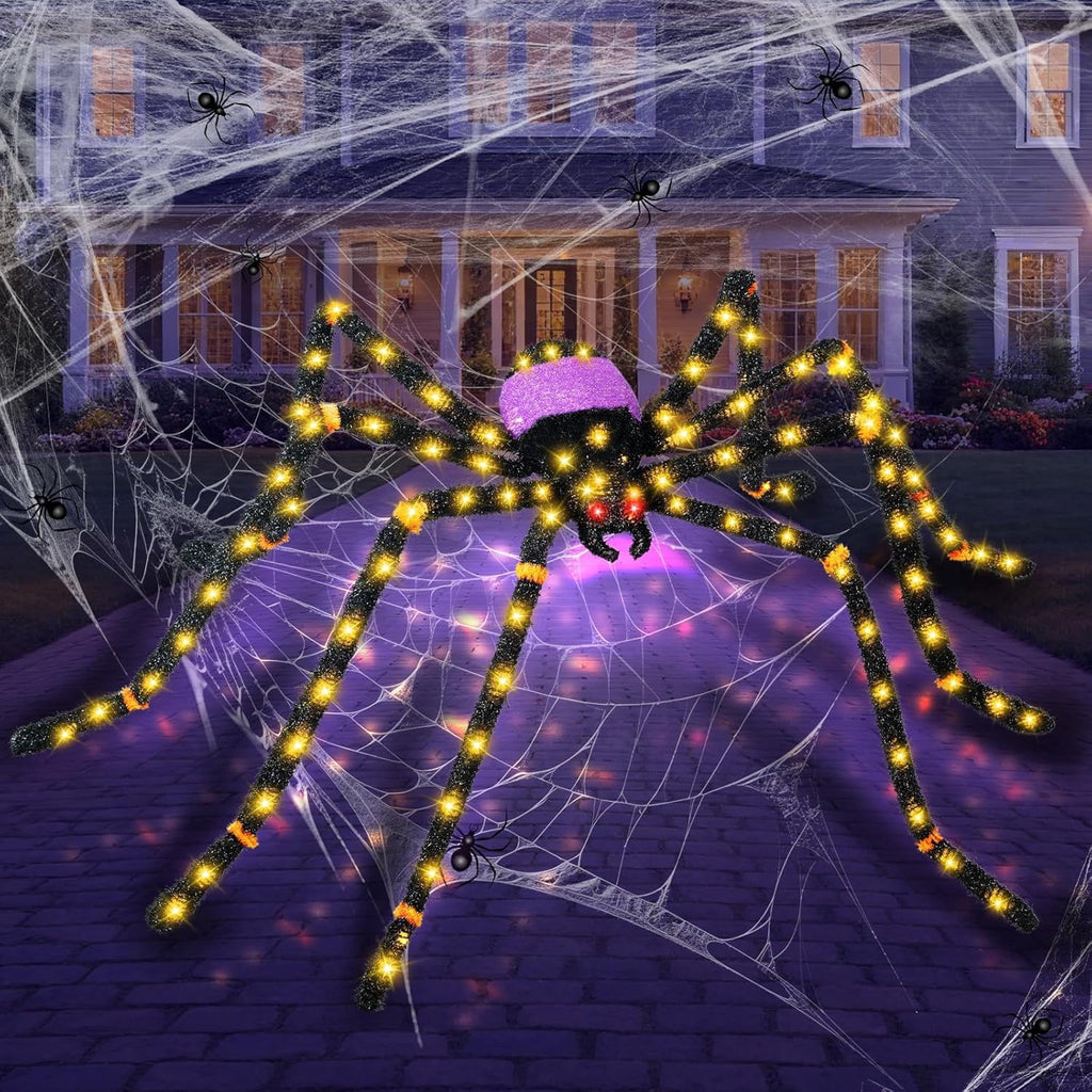 5.5FT Giant Spider Halloween Decorations with 100LED, Pre-Lit Scary Spider