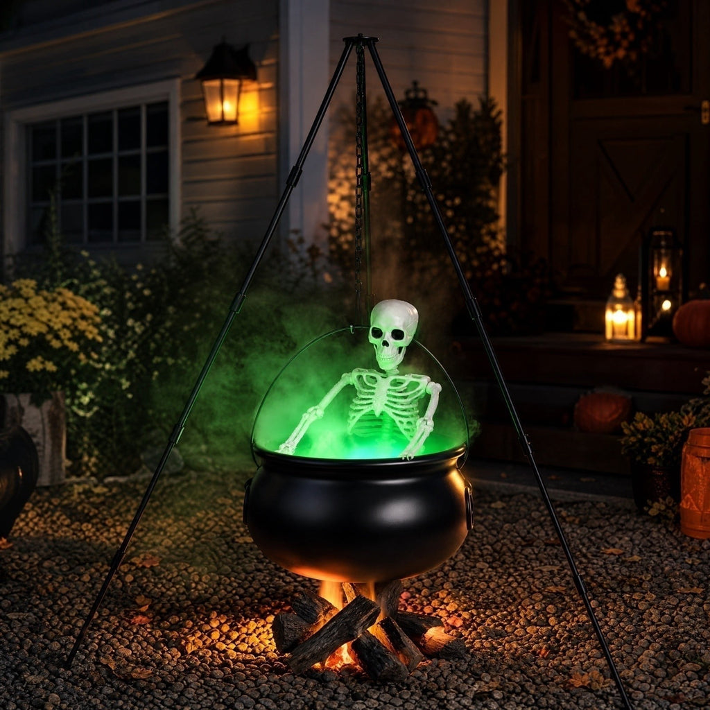 Halloween Decorations Outdoor Tripod Witch Cauldron Set with Skeleton for Lawn Yard Party