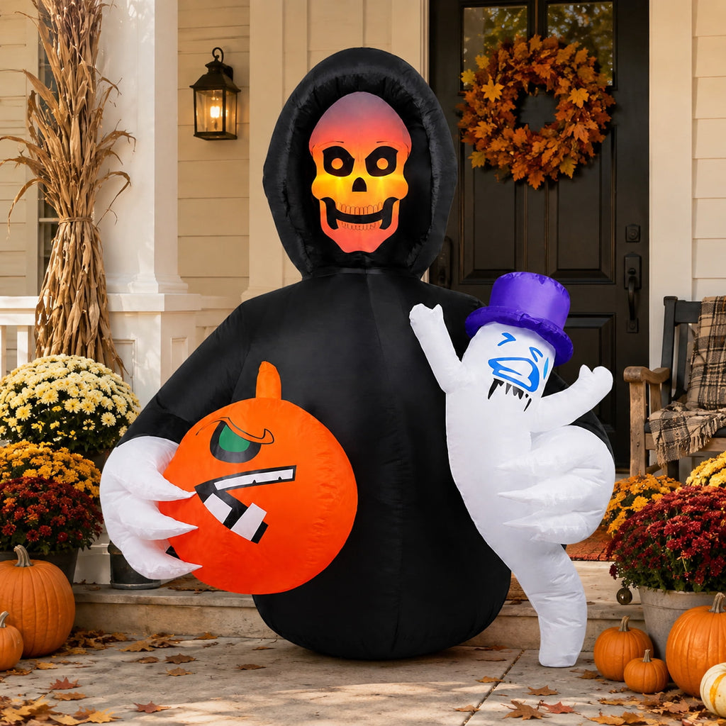 MInHoues 6 ft Halloween Inflatable Mold Ornament, Ghost Face Man Holding Pumpkin Decorative Molds, Polyester Spooky Yard Prop for Indoor Outdoor Holiday Party Home Decor